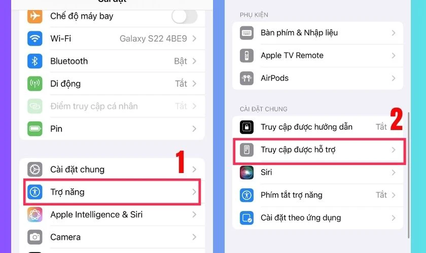 Chọn vào mục Trợ năng, chọn mục Truy cập được hỗ trợ
