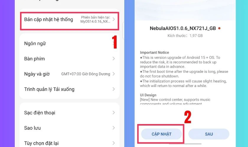 Cập nhật hệ điều hành Android lên bản mới