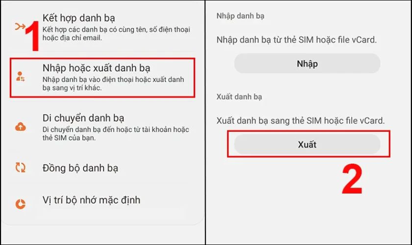 Tiếp tục chọn Nhập hoặc xuất danh bạ, sau đó nhấn vào Xuất