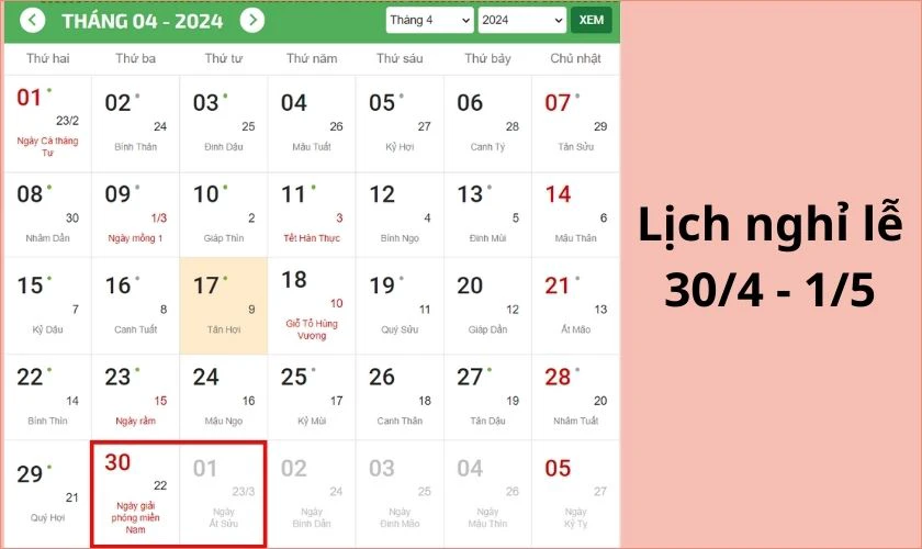 Lịch nghỉ lễ 30/4 - 1/5