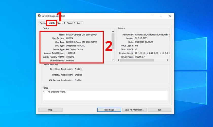 Cửa sổ DirectX Diagnostic Tool xuất hiện
