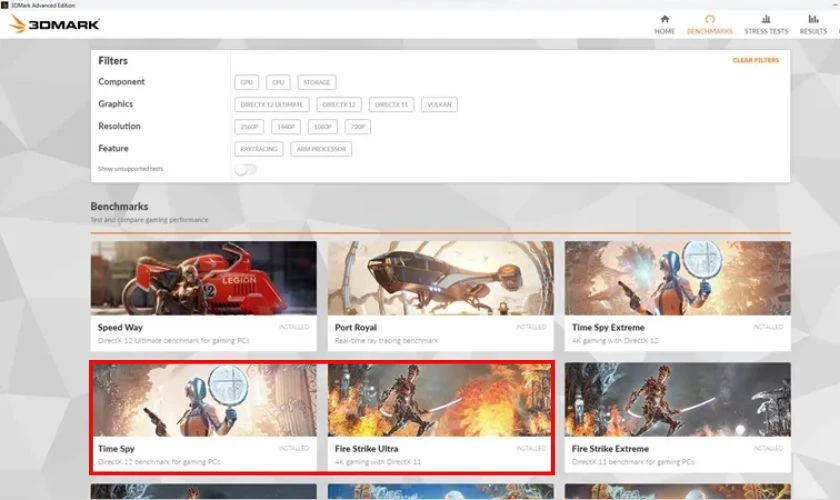 Mở phần mềm 3DMark đã cài về máy
