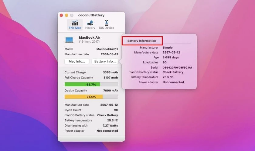 Kiểm tra tần suất sạc của Macbook bằng Coconut Battery