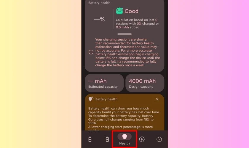 Tìm và chọn vào tab Sức khỏe