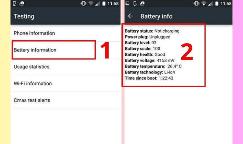 Tìm và chọn mục Battery Information