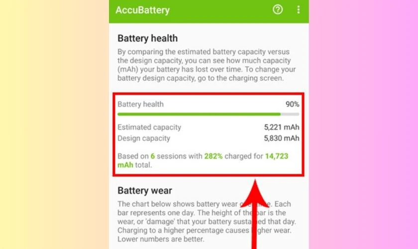 AccuBattery sẽ hiển thị sức khỏe của pin
