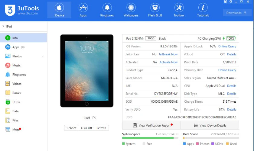 Kiểm tra độ chai pin iPad bằng ứng dụng 3uTools