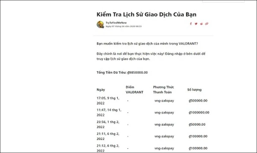 Xem chi tiết lịch sử nạp tiền