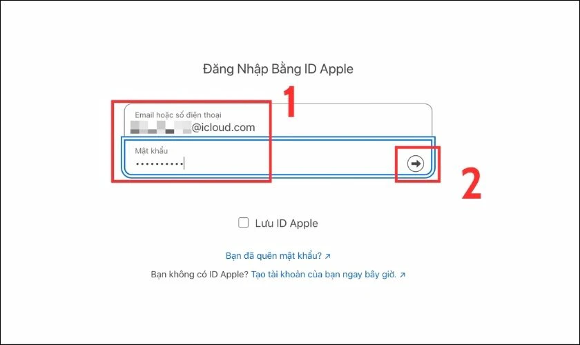 Nhập tài khoản và mật khẩu ID Apple