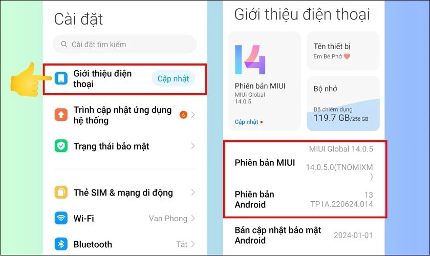 Kiểm tra tên và dòng máy Xiaomi trong Cài đặt