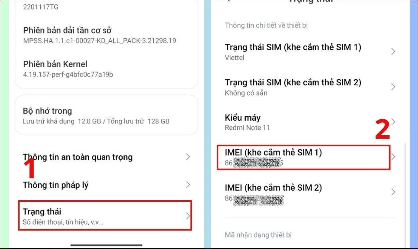 Mã IMEI sẽ hiển thị 2 thông số, bạn lấy mã số IMEI 1 để kiểm tra