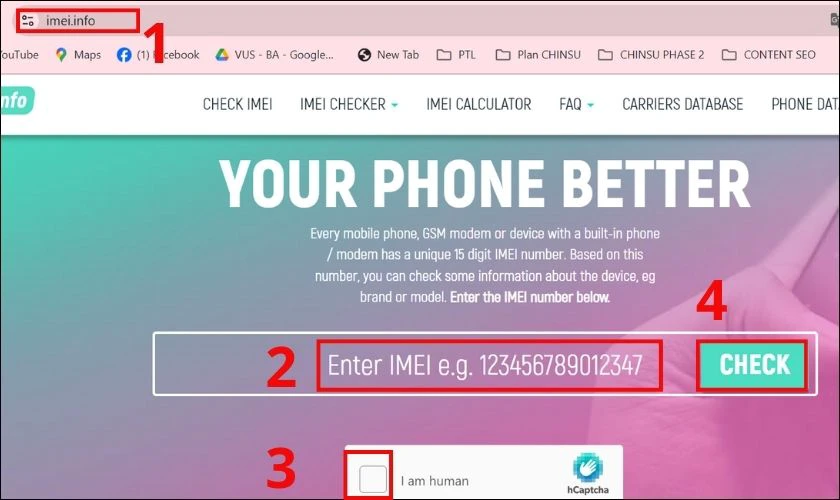 Nhập mã số IMEI tại ô Enter IMEI để check