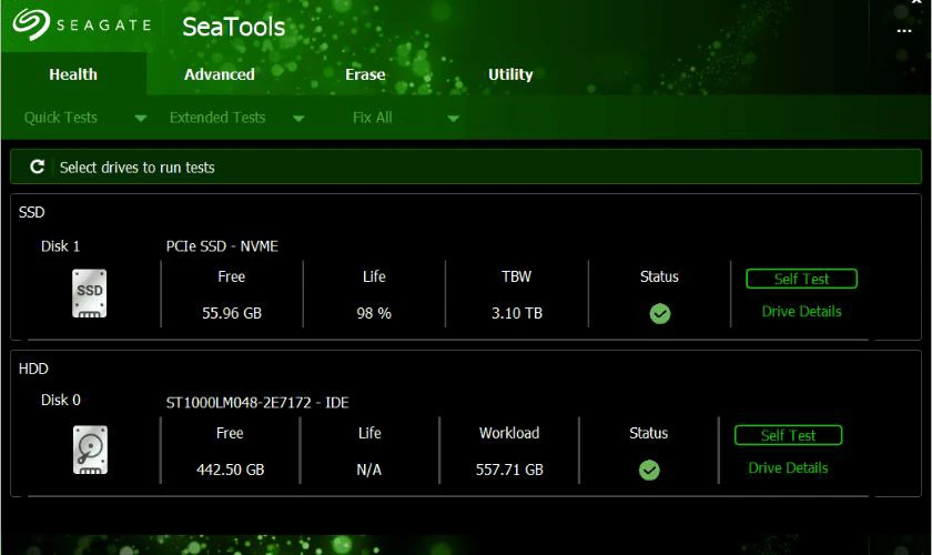 Phần mềm SeaTools là cách kiểm tra ổ cứng SSD nhanh chóng