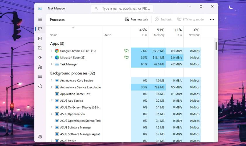 Dùng Task Manager để kiểm tra ổ cứng máy tính