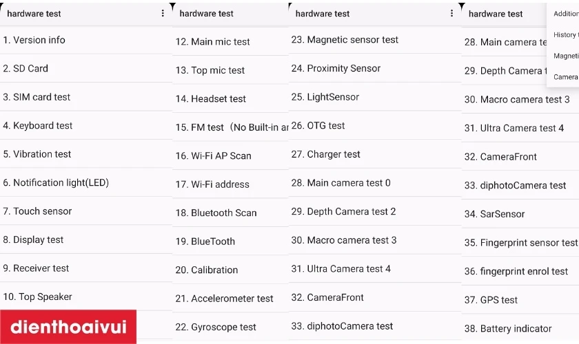 kiểm tra các phần cứng khác trên chiếc xiaomi cũ