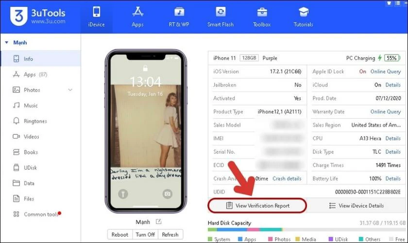 Kiểm tra pin iPhone bằng máy tính