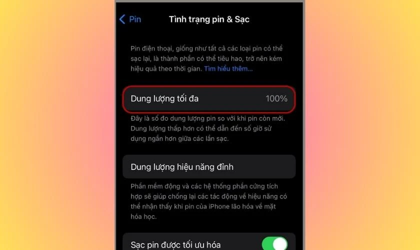 Kiểm tra pin iPhone bằng Battery Health trong cài đặt