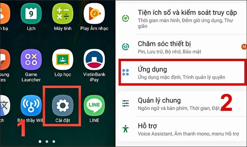Chọn Cài đặt ở màn hình chính, sau đó bạn nhấn vào mục Ứng dụng