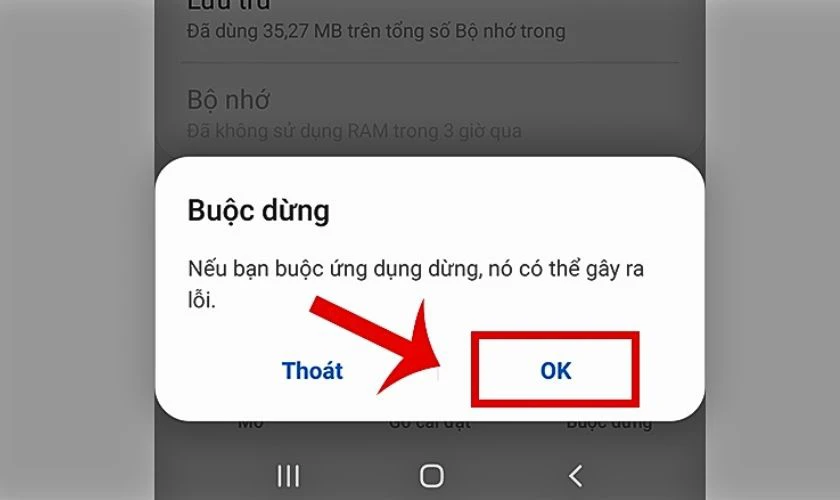 Chọn OK để hoàn tất việc tắt ứng dụng chạy ngầm trên điện thoại