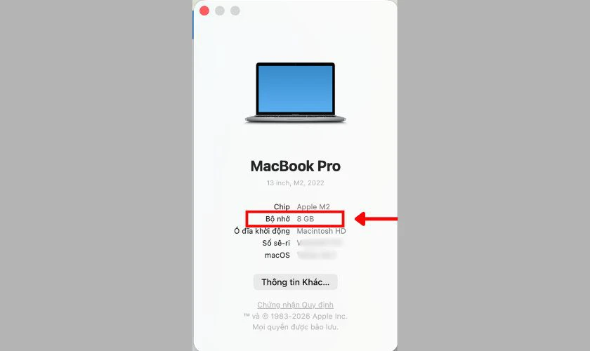 Xem dòng Memory để biết dung lượng và loại RAM