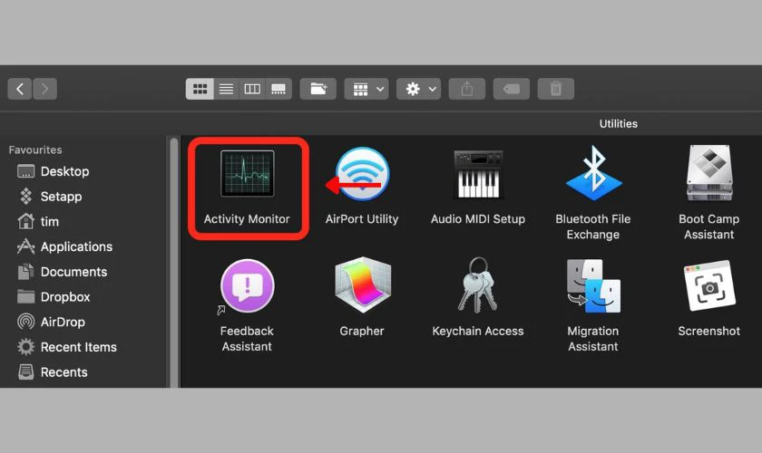 Gõ Activity Monitor và nhấn Enter