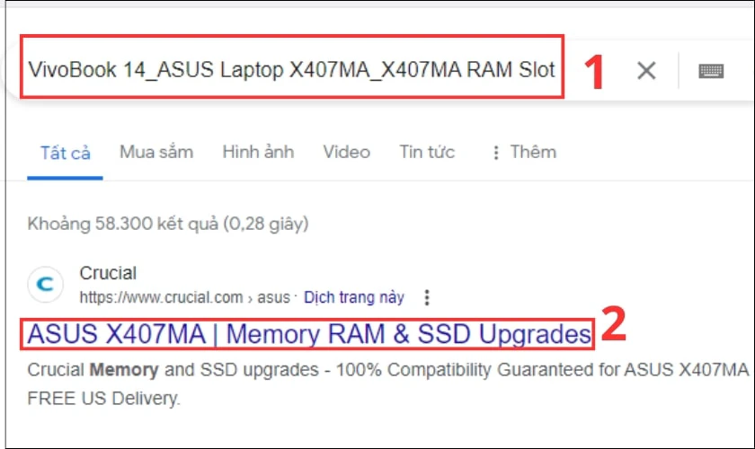 Tìm kiếm tên laptop kèm theo cụm từ RAM Slot
