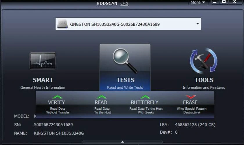 HDDScan là một công cụ mạnh mẽ để kiểm tra sức khỏe ổ cứng