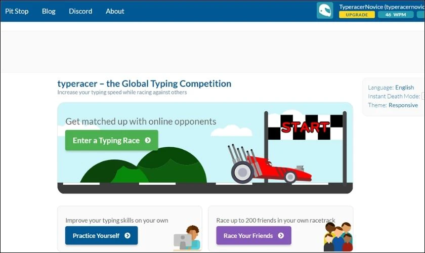 TypeRacer test tốc độ gõ máy tính online dễ nhất