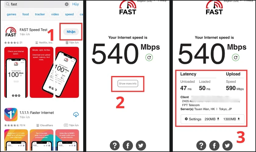 Kiểm tra tốc độ wifi trên điện thoại bằng app Fast