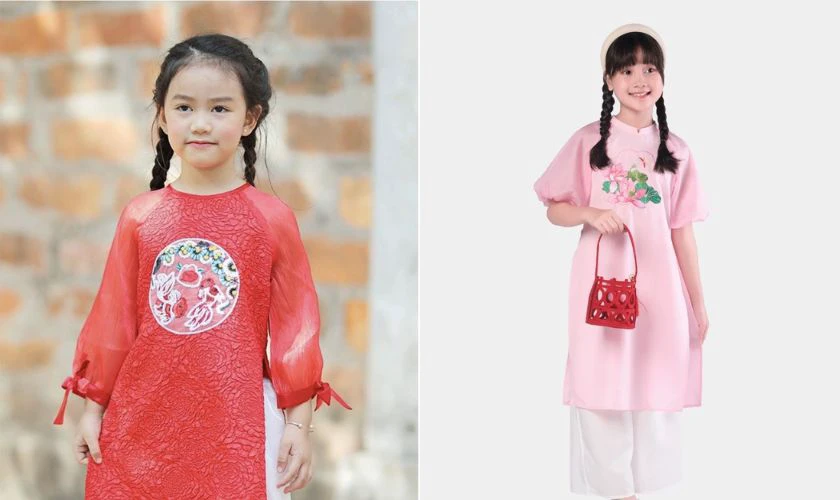 Kiểu tóc cho bé mặc áo dài - Tóc tết 2 bên phối nơ, phụ kiện