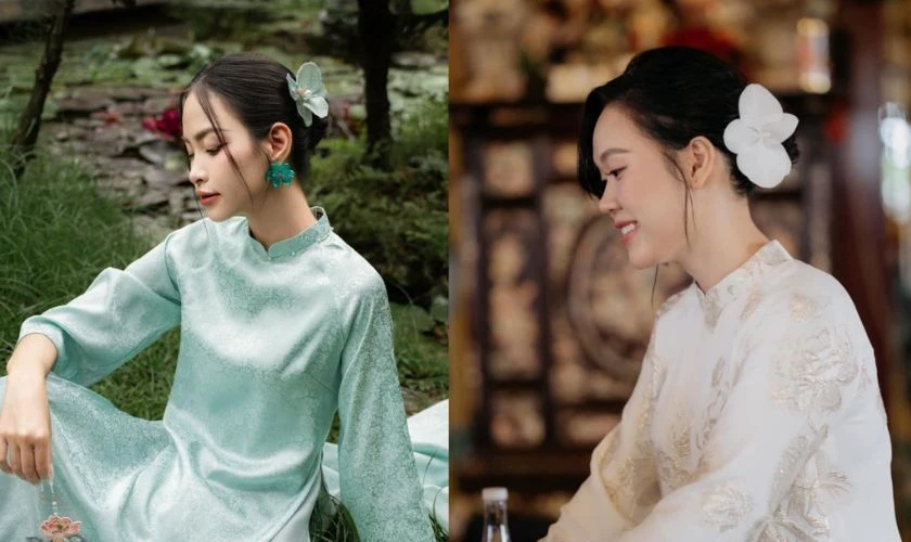 Kiểu búi tóc mặc áo dài cho mọi dáng mặt