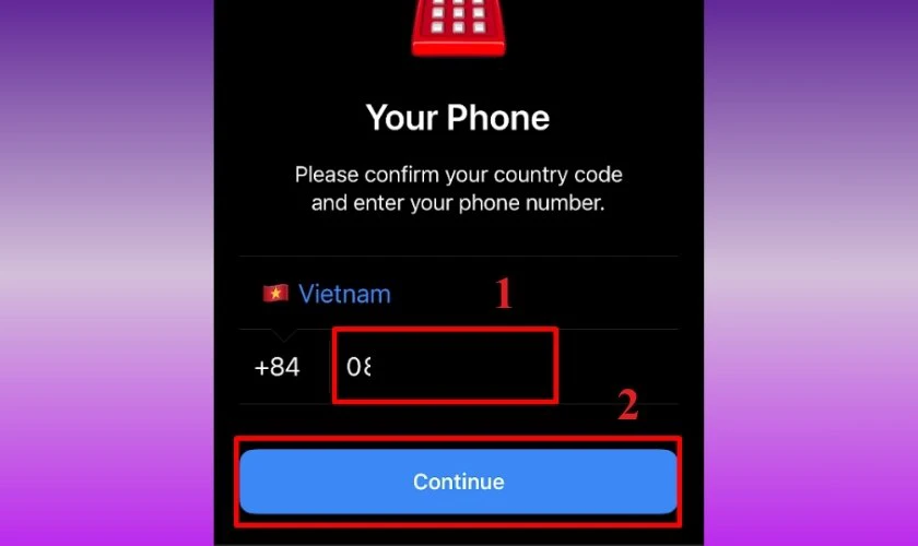 Đăng nhập số điện thoại của tài khoản Telegram bị chặn vào Nicegram và nhấn Continue