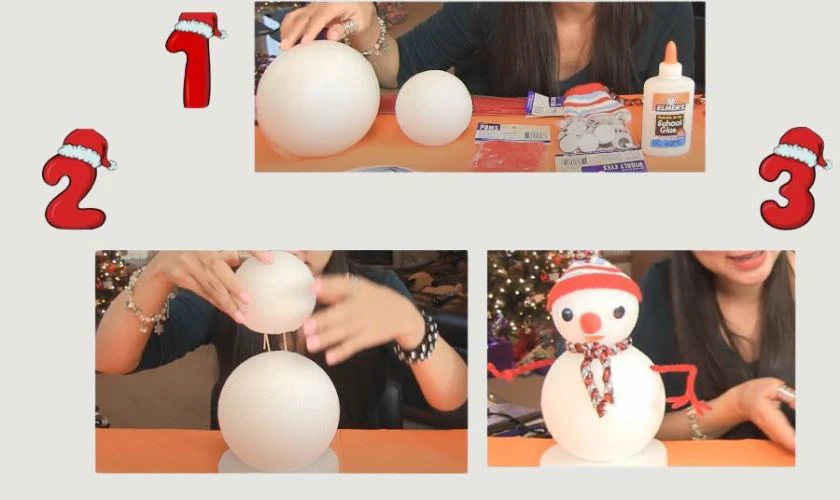 Cách làm người tuyết bằng xốp đơn giản trang trí Giáng Sinh