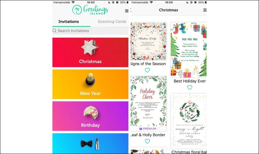 Mở ứng dụng Greetings Island và chọn thiết kế theo nhu cầu