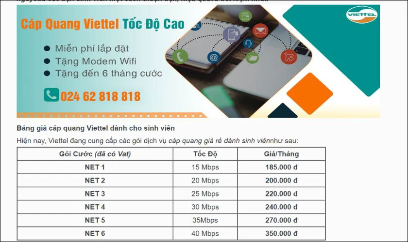 Bảng giá lắp mạng Wifi Viettel