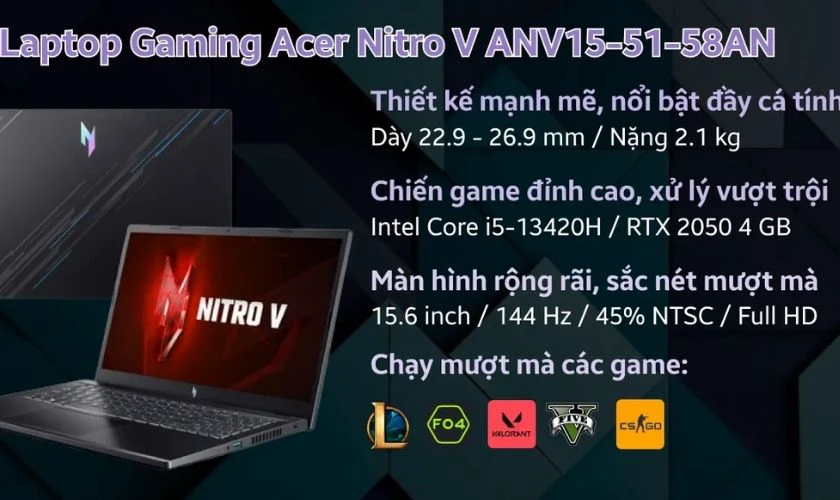 Laptop Gaming Acer Nitro V ANV15-51-58AN - 16.990.000 đ
