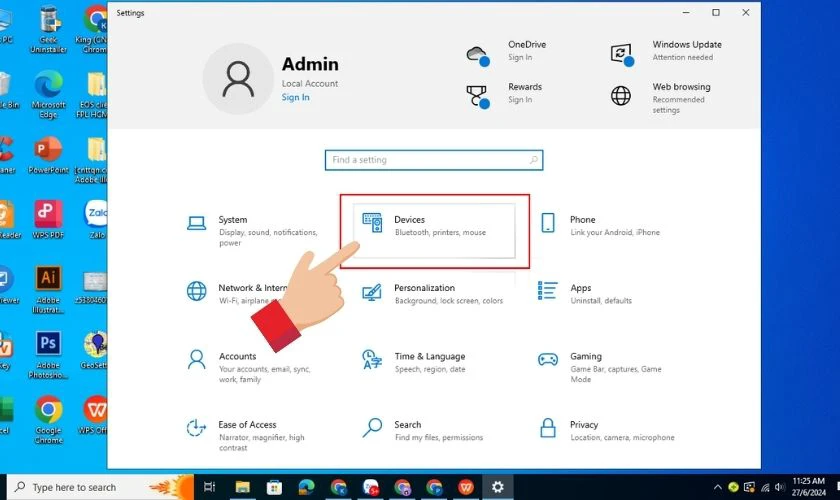 Chọn Devices để sửa lỗi laptop không nhận bàn phím và chuột