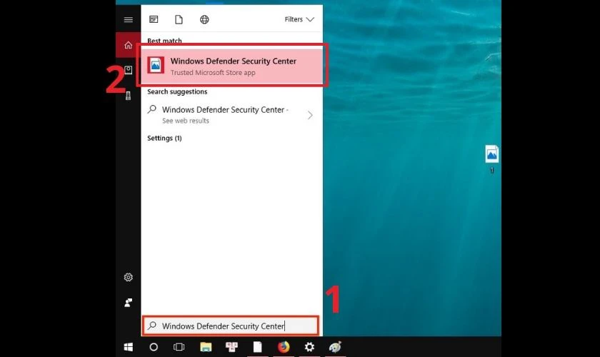 Tìm kiếm Windows Defender trên thanh công cụ của thiết bị