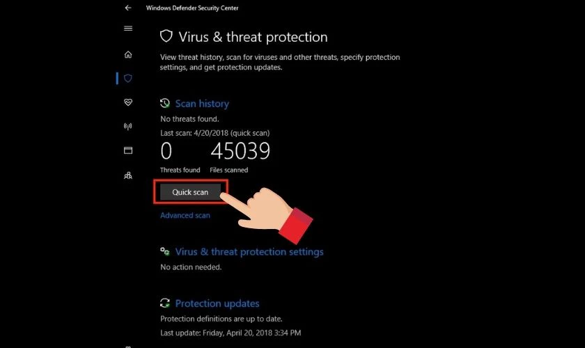 Chọn Quick scan để tiến hành quét virus nhanh