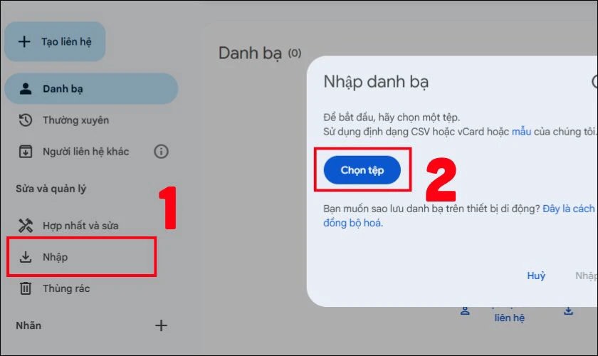 Bước 5: Nhập danh bạ
