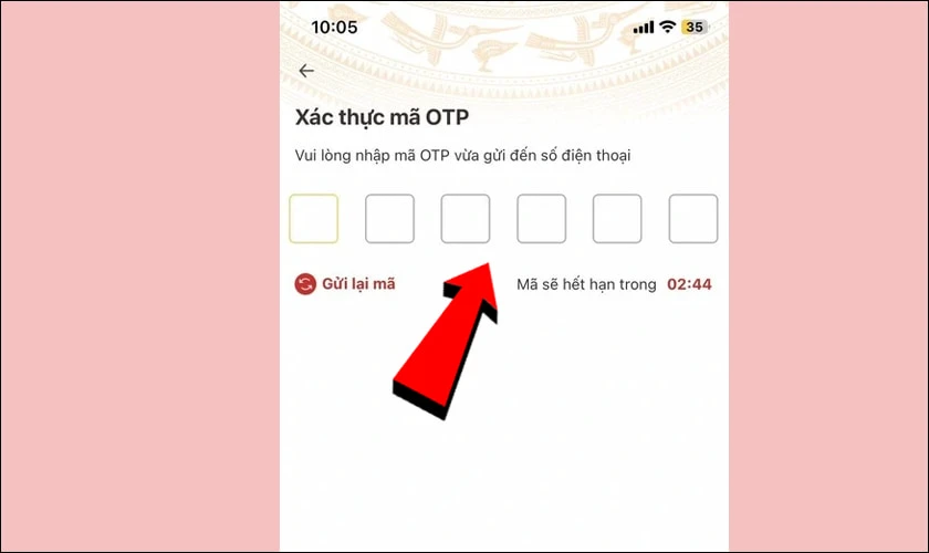 Nhập mã xác thực và đổi lại mật khẩu mới