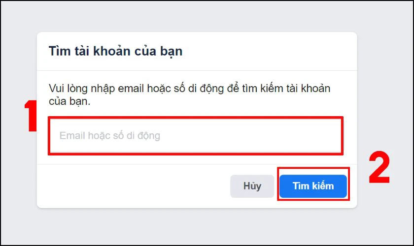 Dùng Username lấy lại mật khẩu Facebook khi mất số điện thoại và email bước 1