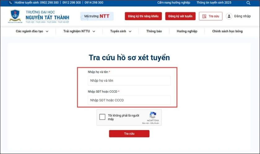 Tra cứu trực tiếp trên website của trường Đại học