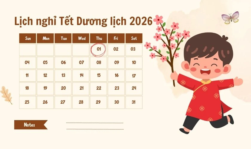 Lịch nghỉ Tết Dương lịch 2026 của học sinh