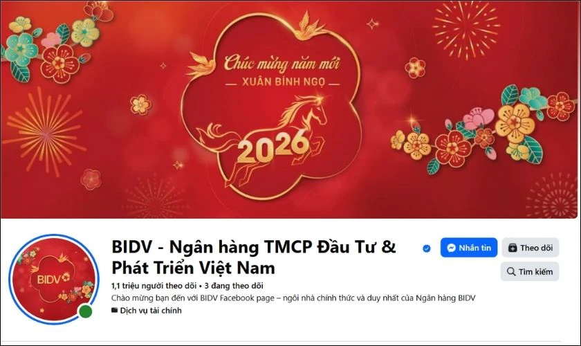 Cách tra cứu lịch nghỉ tết ngân hàng BIDV 2026 qua fanpage