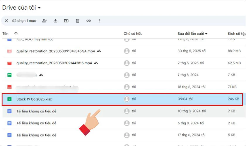 Nhấp vào file đã tải lên để xem và chỉnh sửa file Excel trên Google Sheets