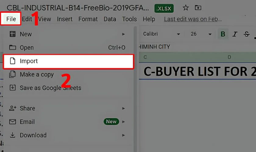 Mở trang Google Sheets có sẵn, sau đó vào mục File và chọn Import