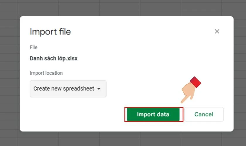 Sau khi chọn tùy chọn thì nhấn Import data để hoàn tất