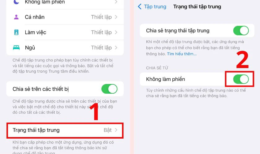 Tắt chế độ Focus hoặc không làm phiền