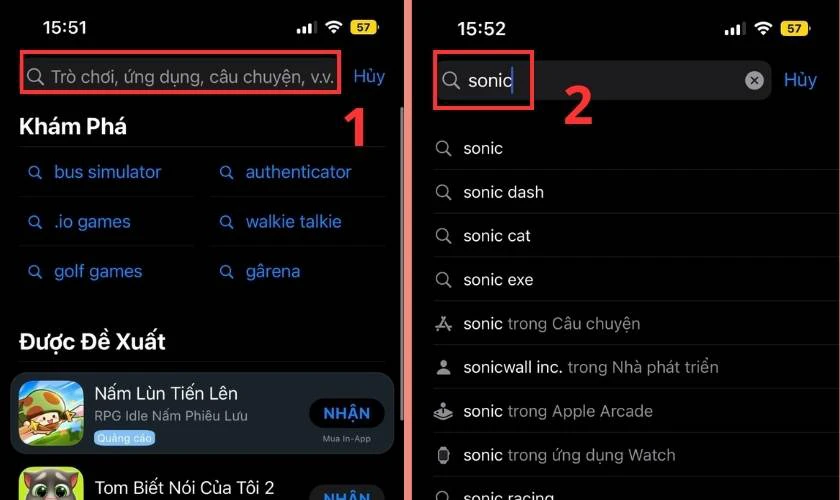 Tìm app Sonic trên App Store